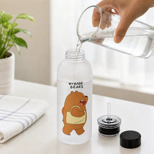 1000ml Cute Bear & Panda Sports Water Bottle with Straw | BPA-Free Frosted Plastic Bottle with Wrist Strap | Wide Mouth Drinking Bottle