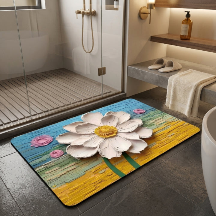 3D Floral Anti-Slip Door Mat | Soft Absorbent Washable Floor Rug for Bathroom, Bedroom & Entrance