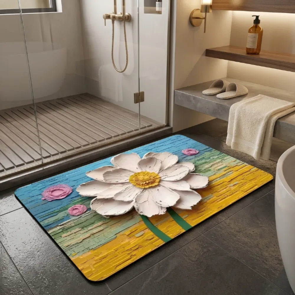 3D Floral Anti-Slip Door Mat | Soft Absorbent Washable Floor Rug for Bathroom, Bedroom & Entrance