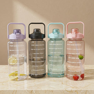 2L Motivational Water Bottle with Straw & Time Marker | Leakproof Large Capacity Sports Bottle for Gym, Office, School, Travel & Outdoor Activities