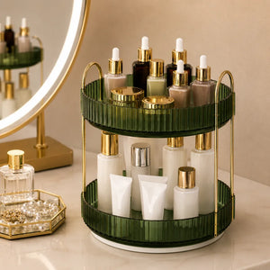 2-Tier 360° Rotating Makeup Organizer | Cosmetic, Skincare & Perfume Storage Holder | Bathroom Vanity & Dressing Table Organizer