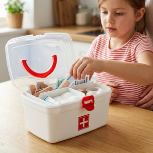 Portable Medical First Aid Box with Handle | Multipurpose Medicine Storage Organizer Container with Secure Lock Lid