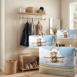 Cute Teddy Bear Multipurpose Storage Organizer Bag | Large Travel, Blanket & Clothes Storage Bag with Handle and Zipper