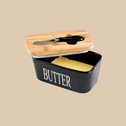 Ceramic Butter Dish With Lid & Knife – Airtight Butter Keeper Container with Silicone Seal for Countertop & Refrigerator