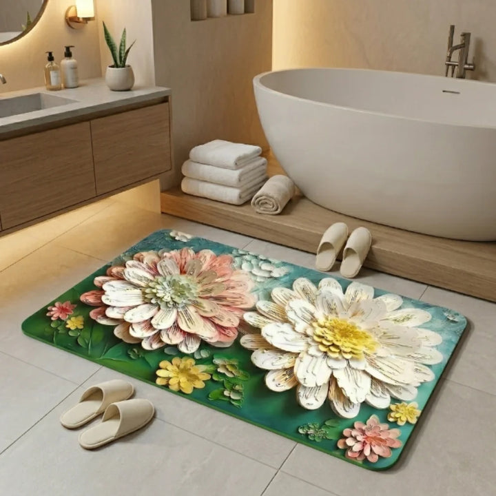 3D Floral Printed Door Mat | Anti-Slip Soft Floor Rug for Bathroom, Bedroom & Entra