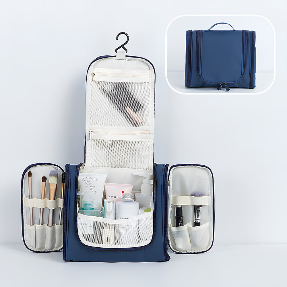 Travel Makeup & Toiletry Organizer Bag | Waterproof Cosmetic Vanity Case with Handle, Brush Holders & Dividers for Women & Men