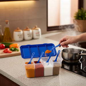 3-in-1 Airtight Masala Box with 3 Spoons | Transparent Spice & Dry Storage Container for Kitchen