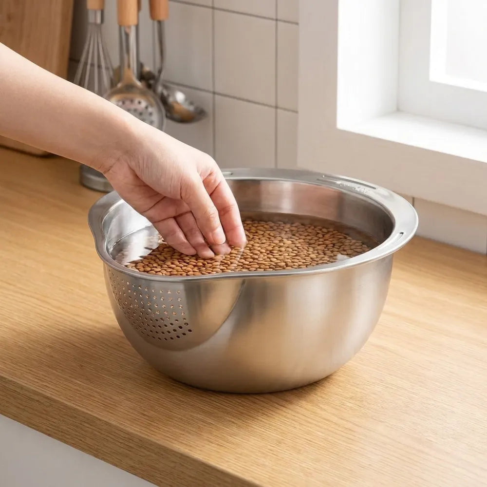 4-in-1 Rice Washer Bowl | Multipurpose Rice Washing, Straining, Mixing & Food Prep Bowl for Kitchen