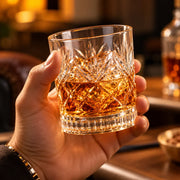 DELLUOGA Set of 6 Prism Cut Whiskey Glasses 205ml | Thick-Walled Wide Mouth Rocks Glasses for Whiskey, Scotch, Bourbon, Cocktails & juices