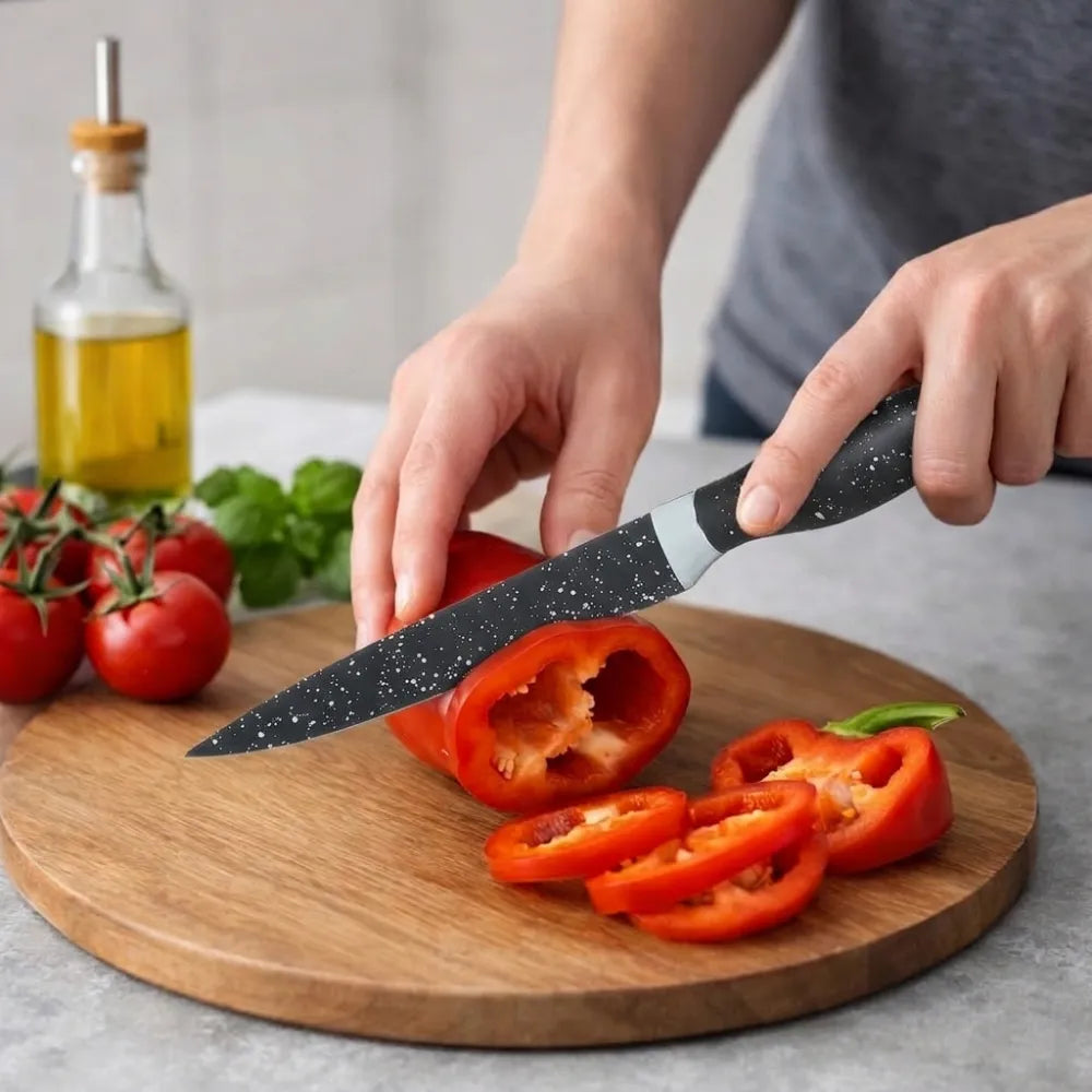 8-Inch High Carbon Stainless Steel Chef Knife | Speckled Non-Stick Coating | Sharp Kitchen Knife with Ergonomic Handle