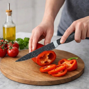 8-Inch High Carbon Stainless Steel Chef Knife | Speckled Non-Stick Coating | Sharp Kitchen Knife with Ergonomic Handle