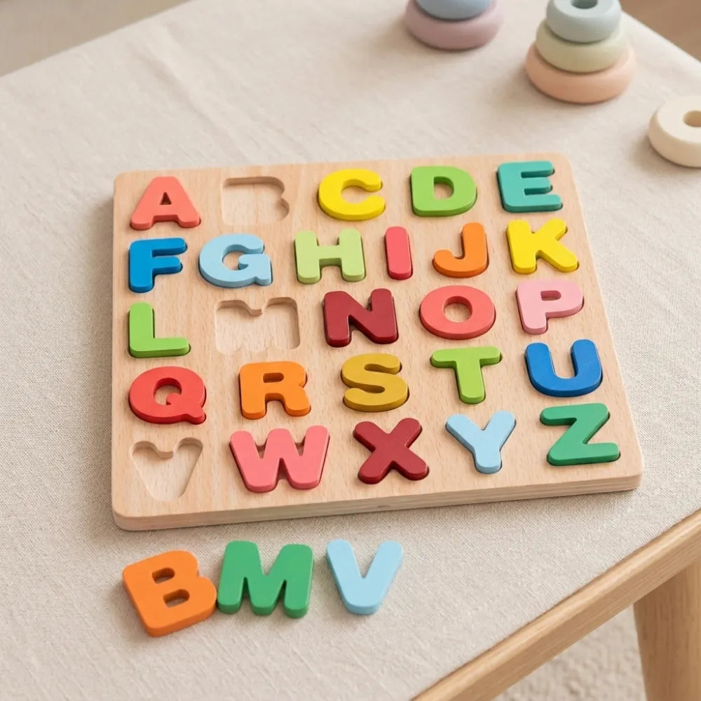 Wooden ABCD & Numbers Puzzle Board for Kids | 3D Alphabet & Counting Learning Toy | Preschool Educational Puzzle for Toddlers 3–5 Years