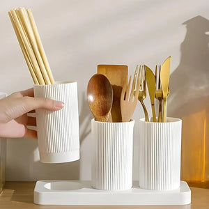 3-Grid ABS Self-Draining Cutlery Holder Stand | Spoon, Fork, Knife & Chopstick Organizer | Kitchen Tableware Storage Box