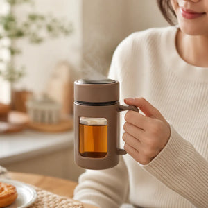 500ml Double Wall Borosilicate Glass Tea Mug with Lid & Handle | Heat-Resistant Coffee Cup | Portable Travel Tumbler for Home & Office