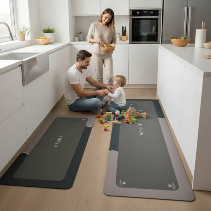 2-Piece Memory Foam Kitchen Mat Set – Waterproof Non-Slip Anti-Fatigue Cushioned Runner Rugs for Kitchen, Sink & Bathroom