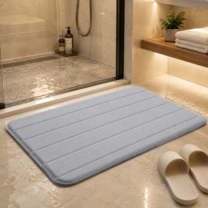 Memory Foam Bathroom Mat 80×50cm | Coral Velvet Super Soft Non-Slip Bath Rug | Quick Water Absorbent & Machine Washable | Grey