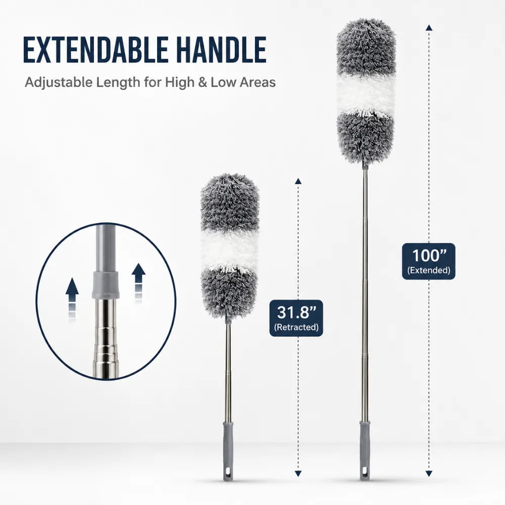 Microfiber Feather Duster with Extendable Handle | Bendable Ceiling Fan & High Reach Cleaning Duster | Washable Dust Cleaner for Blinds, Furniture & Windows