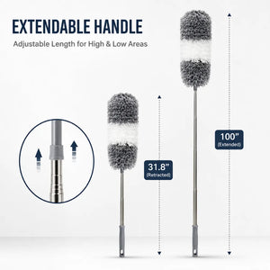 Microfiber Feather Duster with Extendable Handle | Bendable Ceiling Fan & High Reach Cleaning Duster | Washable Dust Cleaner for Blinds, Furniture & Windows