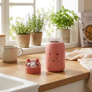 Cute Cat Kids Glass Water Bottle | Leakproof Glass Bottle with Lid | Reusable Drinking Bottle for School, Travel & Daily Use