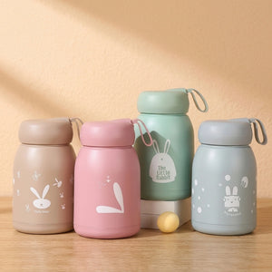 330ml Cute Bunny Water Bottle for Kids | Insulated Stainless Steel Sipper Bottle with Rabbit Print, Leakproof Vacuum Flask for School, Travel & Daily Use
