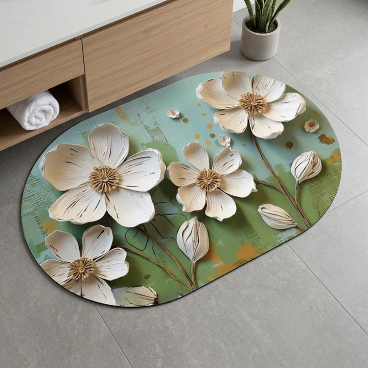 3D Floral Printed Anti-Slip Bathroom Floor Mat | Modern Decorative Door Mat for Bathroom, Bedroom & Entryway | Soft Absorbent Washable Rug