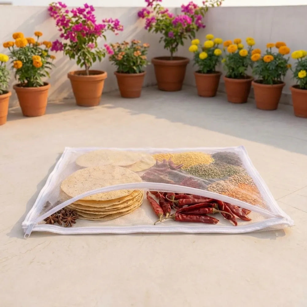 Multipurpose Drying Mat for Papad, Chilli, Rice, Breathable Mesh Washable Reusable Foldable Lightweight Sun Drying Cloth