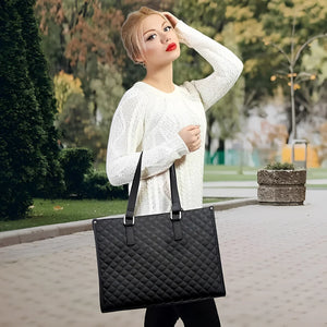 Elegant Laptop Tote Bag with Insulated Lunch Compartment | Stylish Quilted Work Shoulder Bag for Women, Office & Travel