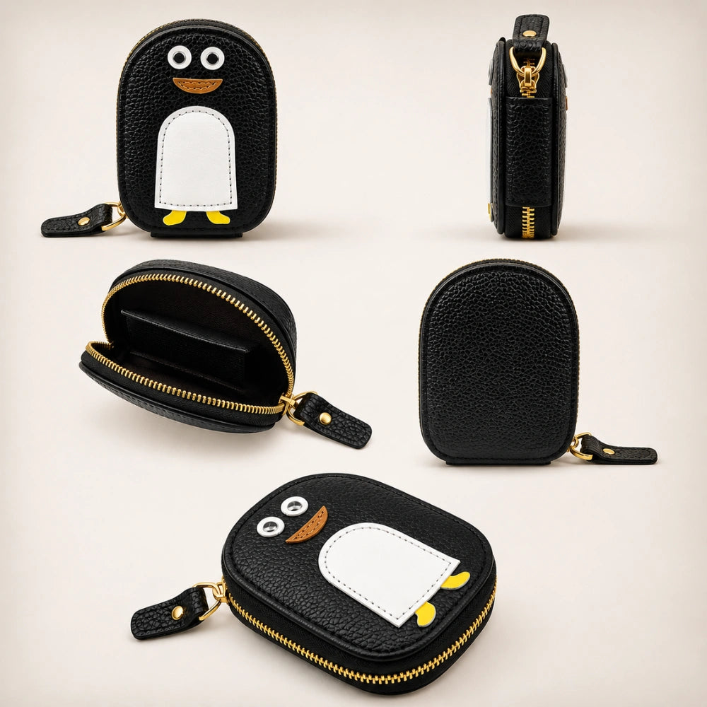 Penguin Mini Storage Leather Pouch | Cute Coin, AirPods, Lipstick & Jewellery Organizer Pocket Case