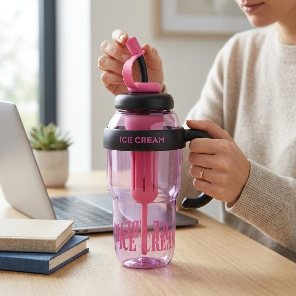 1300ml Ice Cream Theme Tumbler with Straw & Fruit Infuser | Leakproof Sports Water Bottle with Handle, Large Capacity Detox Sipper Cup for Gym, Travel & Daily Hydration