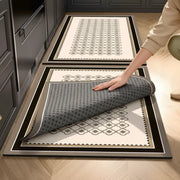 2-Piece Black & White Geometric Kitchen Mat Set | Non-Slip Anti-Fatigue Washable Runner Rugs with Elegant Tile Pattern for Kitchen & Hallway