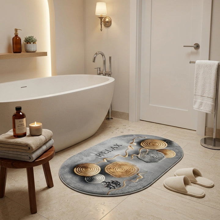 Modern Oval Anti-Slip Bathroom Mat | Soft Absorbent Quick Dry Bath Rug | Luxury Washroom Floor Carpet