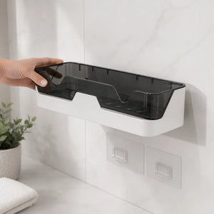 Self-Adhesive Dual-Layer Bathroom Wall Rack | No-Drill Plastic Wall Mounted Storage Organizer for Toiletries & Bathroom Accessories