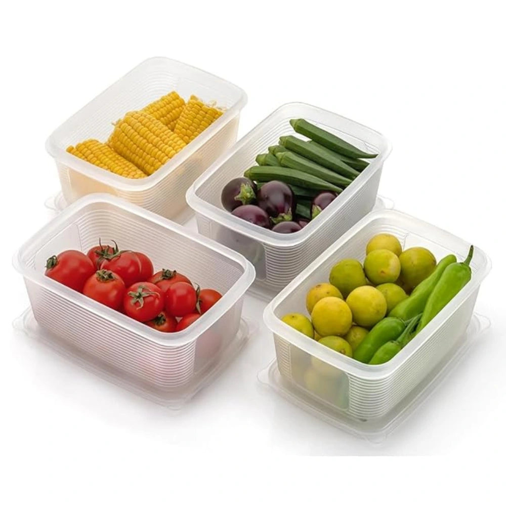 Fridge Storage Containers (Set of 6) with Draining Basket 1800ml | Stackable Airtight Food Organizer Boxes