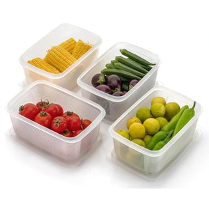 Fridge Storage Containers (Set of 6) with Draining Basket 1800ml | Stackable Airtight Food Organizer Boxes