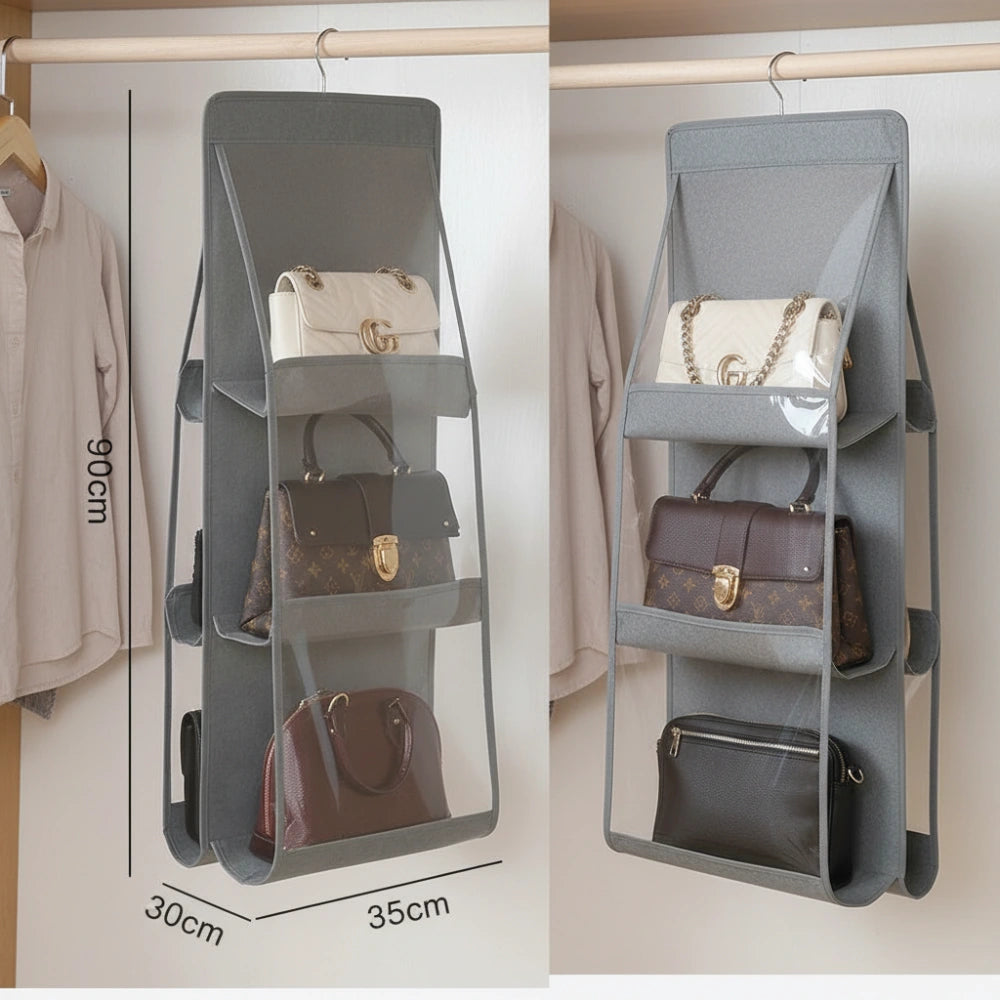 Hanging Handbag Organizer for Closet With 6 Large Compartments & Hanger