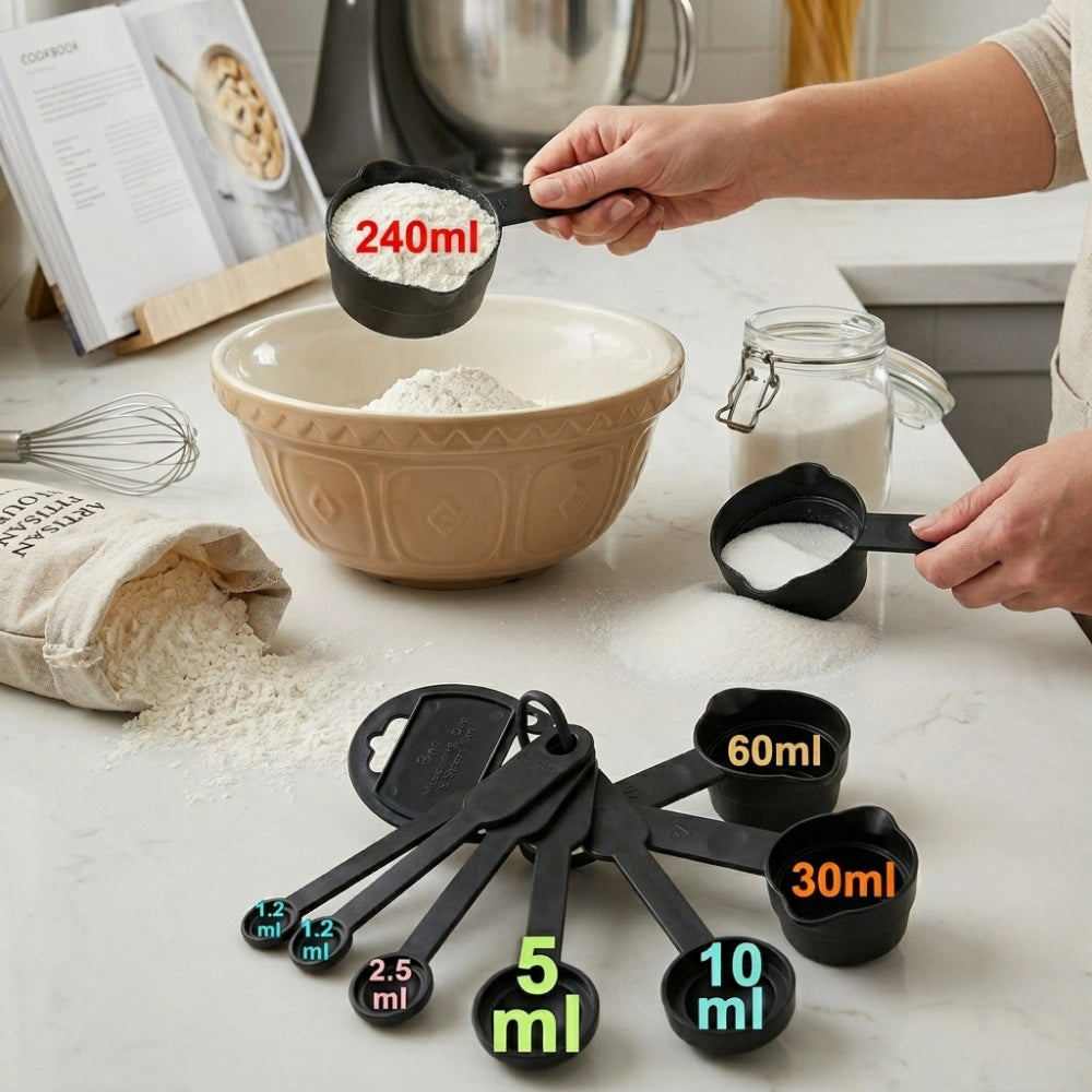 8-Piece Measuring Cups & Spoons Set | Plastic Measuring Tools for Baking, Cooking, Dry & Liquid Ingredients