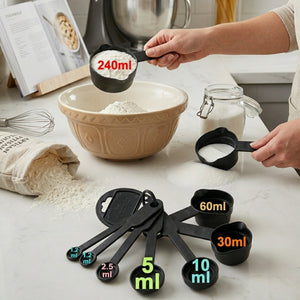 8-Piece Measuring Cups & Spoons Set | Plastic Measuring Tools for Baking, Cooking, Dry & Liquid Ingredients