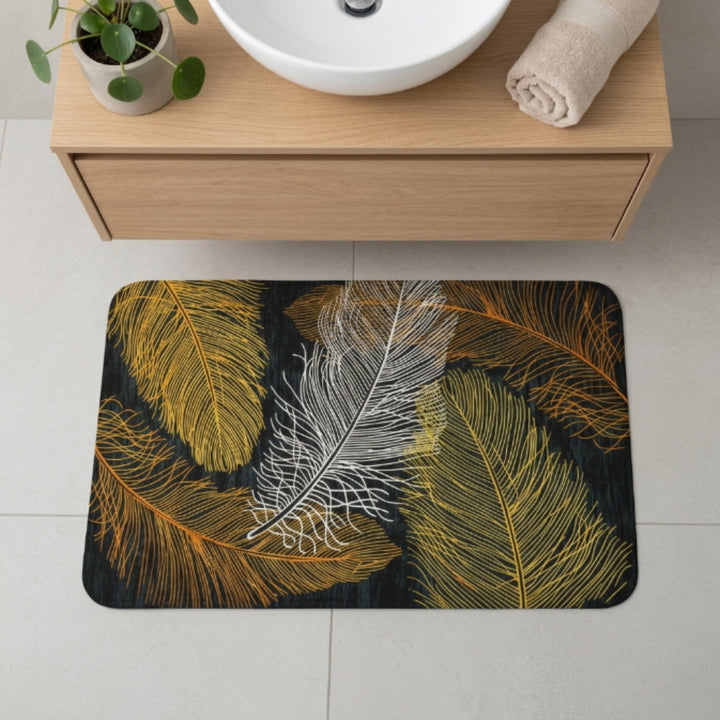 Luxury Feather Print Anti-Slip Bathroom Door Mat | Soft Absorbent Floor Rug