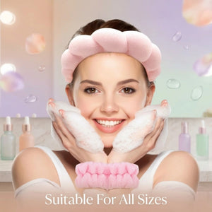 Spa Headband & Wristband Set for Face Washing | Soft Cloud Makeup Headband with Absorbent Wrist Wash Bands for Skincare, Spa, Makeup & Beauty Routine
