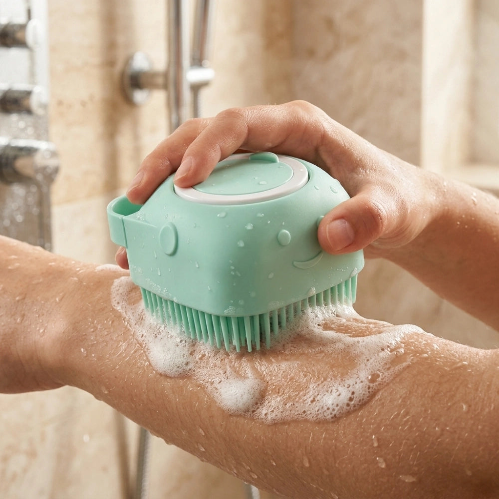 Silicone Body Scrubber with Soap Dispenser – Soft Exfoliating Bath Brush for Babies, Kids, Men, Women & Pets