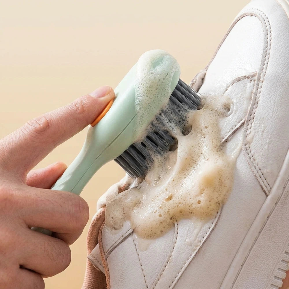 Shoe Cleaning Brush with Soap Dispenser Handle | Soft Bristle Scrubber for Shoes, Boots & Sneakers