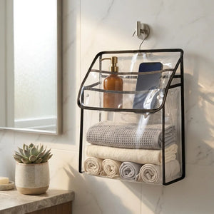 Clear PVC Hanging Storage Bag | Waterproof Bathroom Organizer with Hooks | Portable Toiletry, Laundry & Clothes Storage Bag