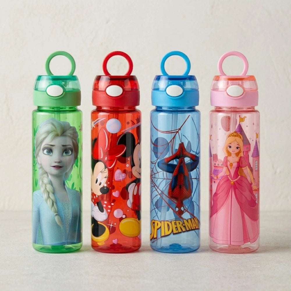 750ml Cartoon Kids Water Bottle | Leakproof Plastic Sipper Bottle for School, Travel & Outdoor | BPA-Free Drinking Bottle with Easy Carry Design