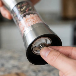2-in-1 Double Head Stainless Steel Salt & Pepper Grinder | Adjustable Coarseness Glass Spice Mill for Salt, Black Pepper & Seasonings