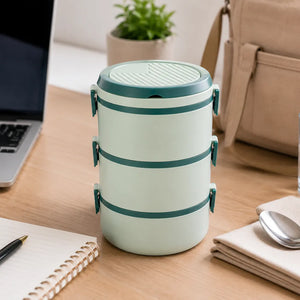3-Layer Round Lunch Box | Leakproof Plastic Tiffin Box for Kids & Adults | Food Storage Container for School, Office & Travel