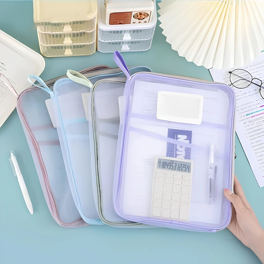 A4 Mesh Zipper Document Pouch – Transparent File Organizer Bag with 1 pcs