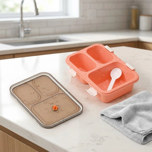 3 Compartment Lunch Box with Spoon | Leak-Resistant Bento Lunch Box for School | BPA-Free Food Storage Tiffin Box for Kids & Adults