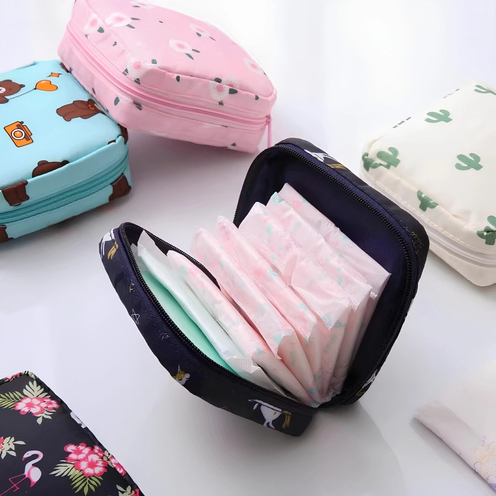 Sanitary Pad Storage Bag Portable Period Pouch Menstrual Organizer with Zipper multicolor