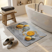 Zen Stone Wood Slice Bath Mat | Non Slip Absorbent Bathroom Rug Modern Spa Floor Mat