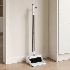 Long Handle Broom & Dustpan Combo Set | Upright Standing Sweep Set with Self-Cleaning Scraper | Home, Office & Floor Cleaning